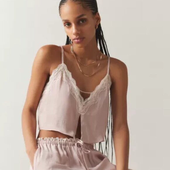 NWT UO Out From Under Juliette Lacy Pink Satin Cami - Picture 1 of 7